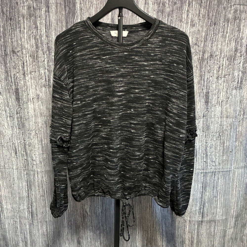 Two by Vince Camuto Heathered Black Long Sleeve Ruffle Elbow Tie Waist Women M‎